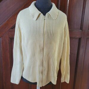 Vintage Cherokee Ribbed Knit Cardigan Sweater XL Beige Long Sleeve 55% Ramie 45%